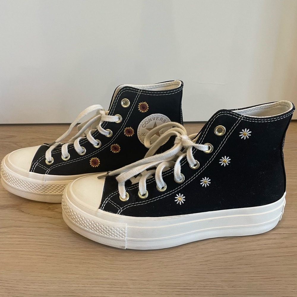 Converse Black High-Tops with Floral Accents